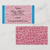 Carte De Visite Personalized name pretty pink leopard blue stripe (Devant / Derrière)