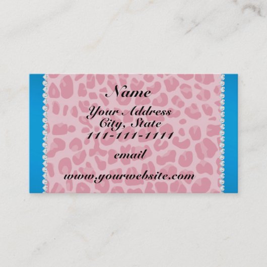 Carte De Visite Personalized name pretty pink leopard blue stripe (Devant)