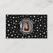 Carte De Visite Personalized Photo with Pearls Circle on Black (Devant)