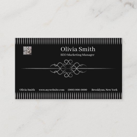 Carte De Visite Personnalisable Élégant Noir 2 (Devant)