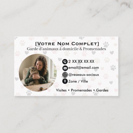 Carte de visite personnalisable garde d’animaux (Devant)