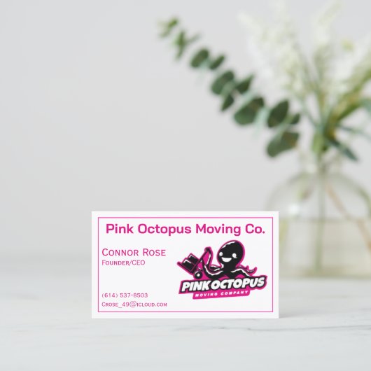Carte de visite personnalisable Octopus rose (Debout devant)