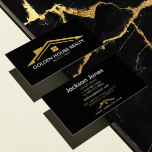 Carte De Visite Personnalisé Black + Gold Home Realtors Luxe Mode