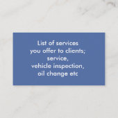 Carte de visite personnalisé de voiture (Dos)