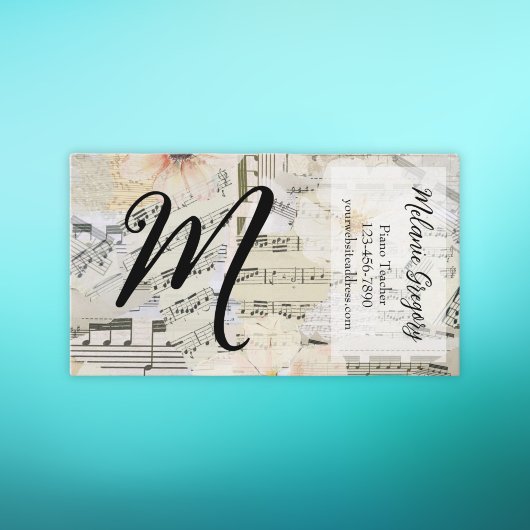 Carte De Visite Personnalisé Élégant Monogramme Music Enseignant F
