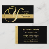 Carte De Visite Personnalisé Élégant Monogrammé Or Noir Initiale ' (Devant / Derrière)