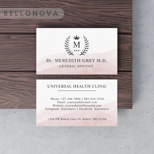 Carte De Visite Personnalisé Initial & Nom Blanc Rose noir Monogra