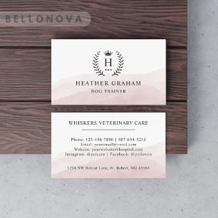 Carte De Visite Personnalisé Initial & Nom Blanc Rose noir Monogra