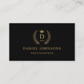 Carte De Visite Personnalisé Initial & Nom Noir Et Or Monogramme (Devant)