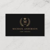 Carte De Visite Personnalisé Initial & Nom Noir Et Or Monogramme (Devant)