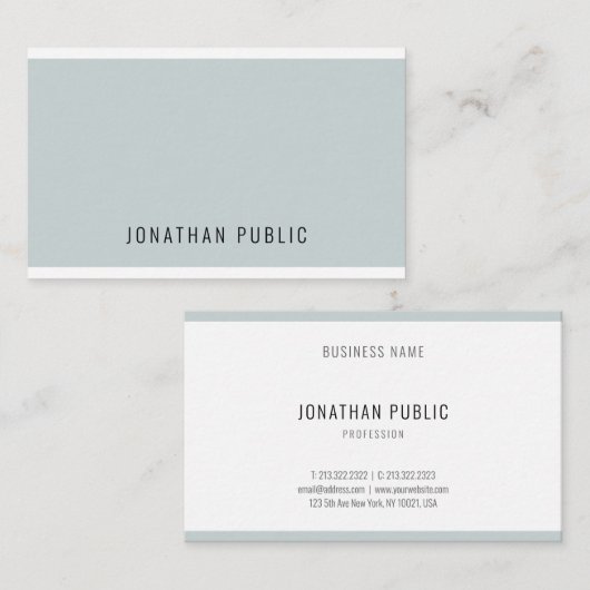 Carte De Visite Personnalisé Moderne Élégant Bleu Vert Simple Modè (Devant / Derrière)