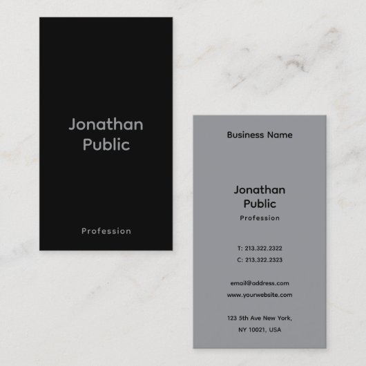 Carte De Visite Personnalisé Moderne Élégant Modèle noir (Devant / Derrière)