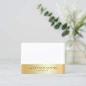 Carte De Visite Personnalisé Moderne Élégant Or Blanc Simple Modèl (Debout devant)