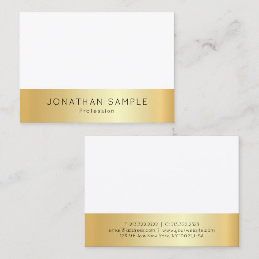 Carte De Visite Personnalisé Moderne Élégant Or Blanc Simple Modèl (Devant / Derrière)