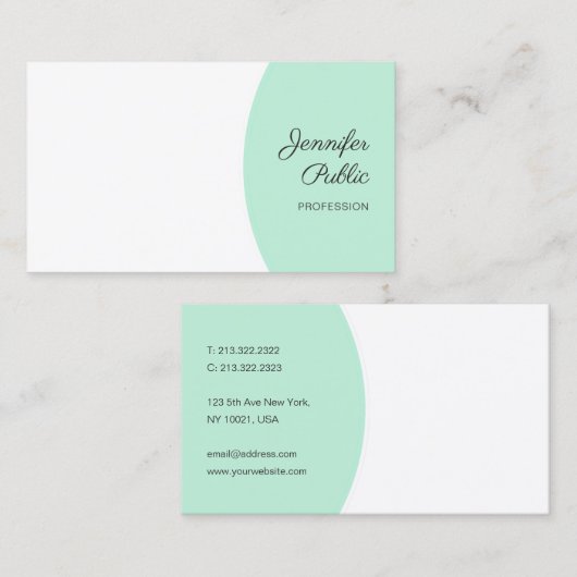 Carte De Visite Personnalisé Moderne manuscrit Élégant Mint Vert (Devant / Derrière)