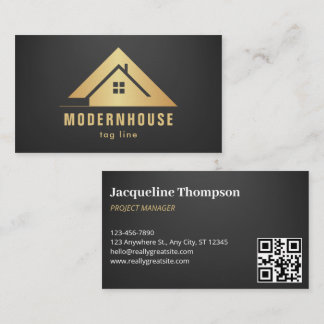 Carte De Visite Personnalisé Noir + Or Maison Construction Lux