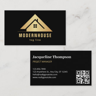 Carte De Visite Personnalisé Noir + Or Maison Construction Lux