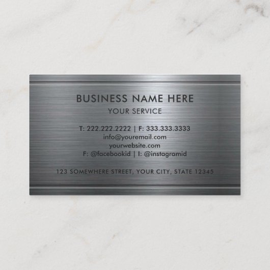 Carte De Visite Personnalisé Silver Grey Metal Professional (Dos)