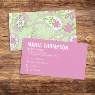 Carte De Visite Personnalisé Simple Design Rose Vert élégant Paisl