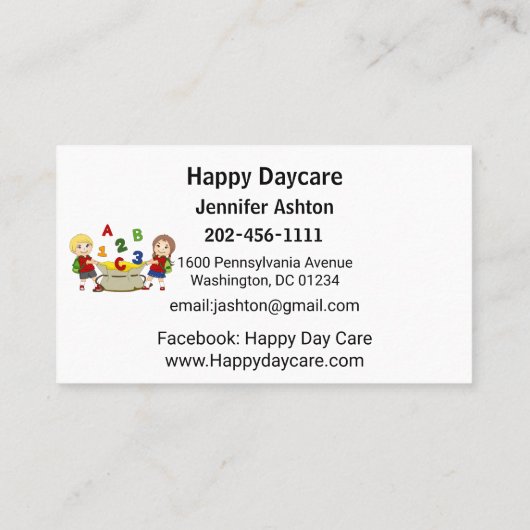 Carte De Visite Personnaliser garderie Enseignant préscolaire Enfa (Dos)