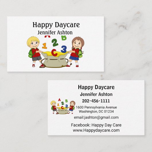 Carte De Visite Personnaliser garderie Enseignant préscolaire Enfa (Devant / Derrière)