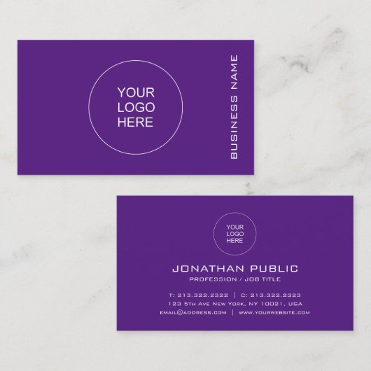 Carte De Visite Personnaliser Logo Elegant Royal Purple Modèle (Devant / Derrière)