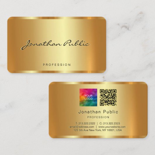 Carte De Visite Personnalisez votre Logo Texte Code QR Gold Modèle (Devant / Derrière)