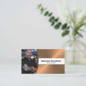 Carte De Visite Personnel chef Brushed Copper Custom Photo QR Code (Debout devant)