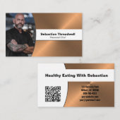 Carte De Visite Personnel chef Brushed Copper Custom Photo QR Code (Devant / Derrière)