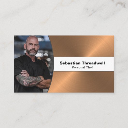 Carte De Visite Personnel chef Brushed Copper Custom Photo QR Code (Devant)