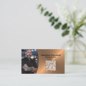 Carte De Visite Personnel chef Brushed Copper Custom Photo QR Code (Debout devant)