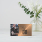 Carte De Visite Personnel chef Brushed Copper Custom Photo QR Code (Debout devant)