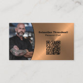 Carte De Visite Personnel chef Brushed Copper Custom Photo QR Code (Devant)