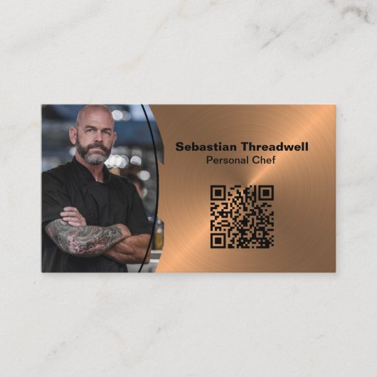 Carte De Visite Personnel chef Brushed Copper Custom Photo QR Code (Devant)