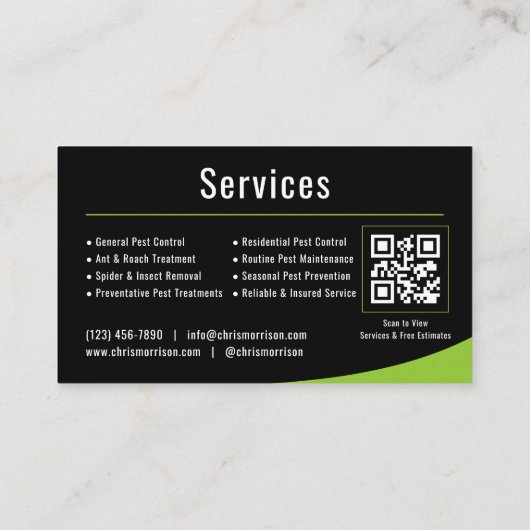 Carte De Visite Pest Control Service QR Code (Dos)