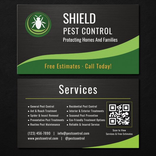 Carte De Visite Pest Control Service QR Code Metallic