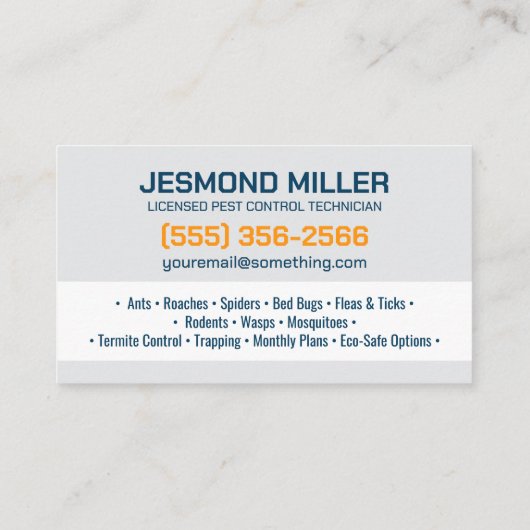 Carte De Visite Pest Control Services - Exterminator (Dos)