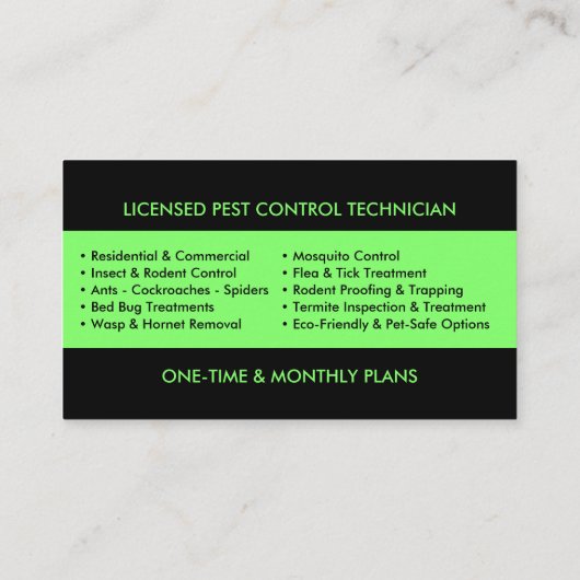 Carte De Visite Pest Control Services - Exterminator (Dos)