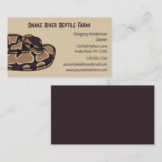 Carte De Visite Pet Ball Python Snake Repère (Devant / Derrière)