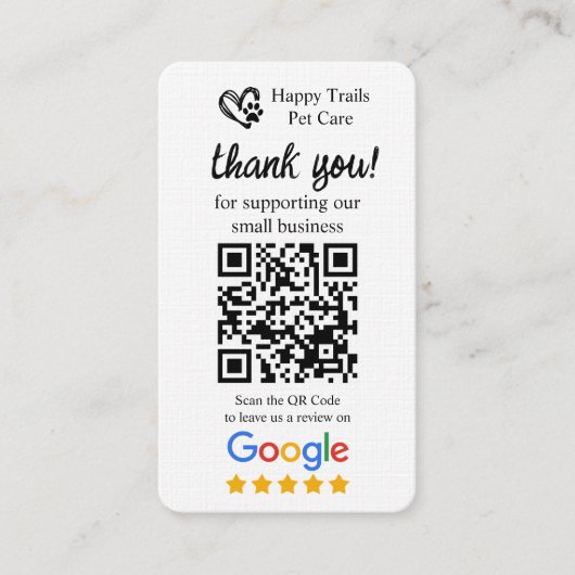 Carte De Visite Pet Care Google Review Request Card avec code QR (Devant)