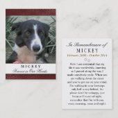 Carte De Visite Pet Memorial Card Maroon Photo - Poème contenté (Devant / Derrière)