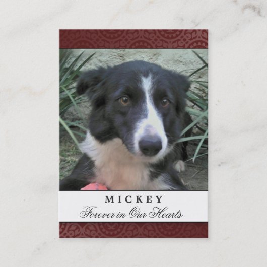 Carte De Visite Pet Memorial Card Maroon Photo - Poème contenté (Devant)