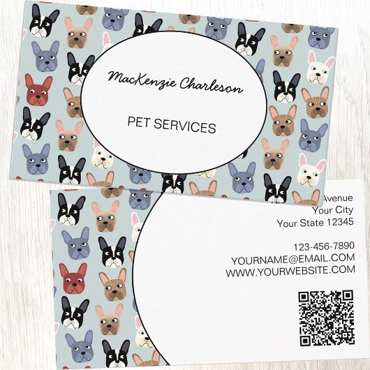 Carte De Visite Pet Services French Bulldog QR Code
