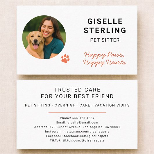 Carte De Visite Pet Sitter Photo Paw Print