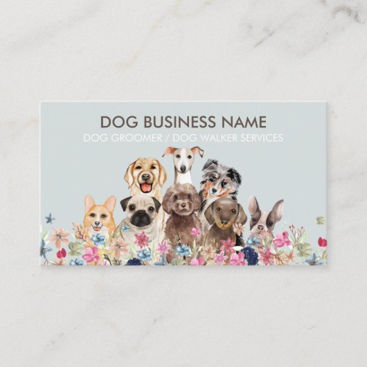 Carte De Visite Pet Sitter Walker chien péteur pastel bleu brun (Devant)