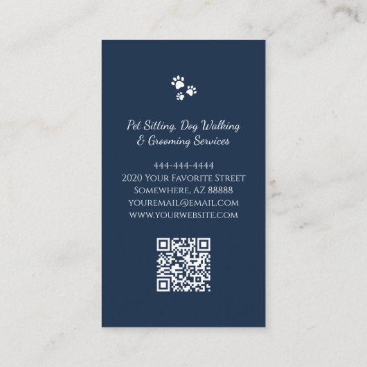 Carte De Visite Pet Sitter Wing Cat Navy Blue QR code (Dos)