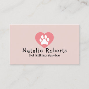 Carte De Visite Pet Sitting Cute Paw Heart Logo Blush Pink