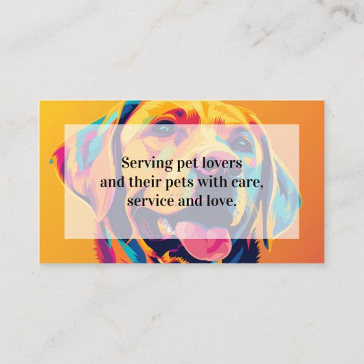 Carte De Visite Pet Sitting Service Dog Walking Pop Art Golden Lab (Dos)
