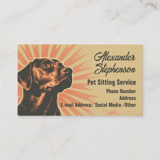 Carte De Visite Pet Sitting Service Dog Walking Retro Black Lab (Devant)