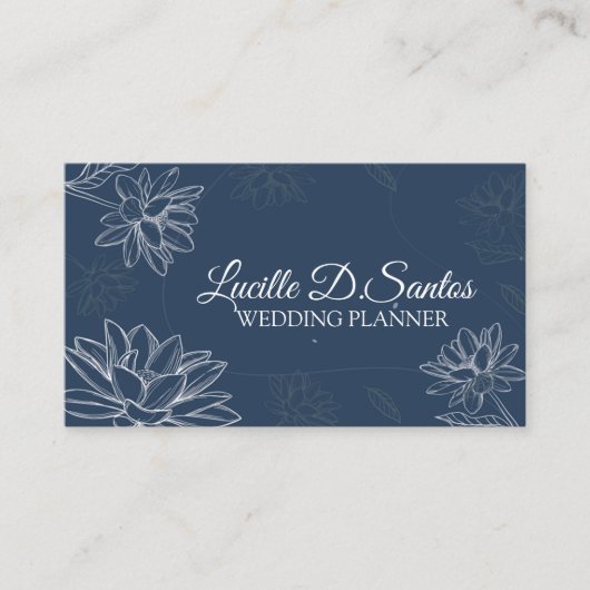 Carte De Visite Pétale Fleur Sur Bleu (Devant)